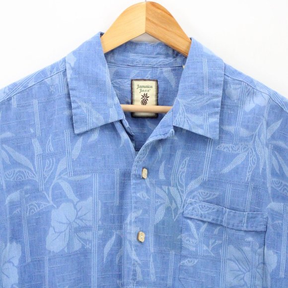 Vintage Jamaica Jaxx Hawaiian Silk Shirt Mens Blue Button Down Collared Large L - Picture 5 of 9